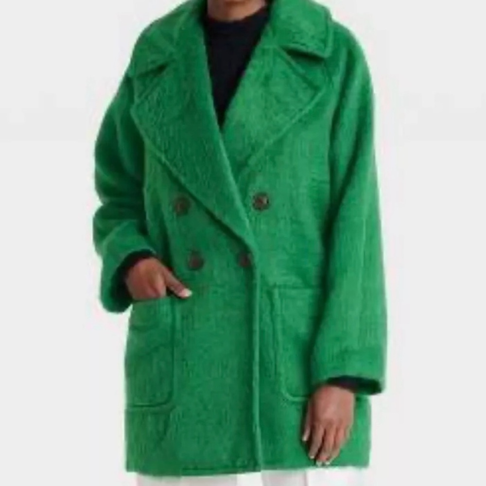 A New Day Green Double Breasted Fuzzy Coat